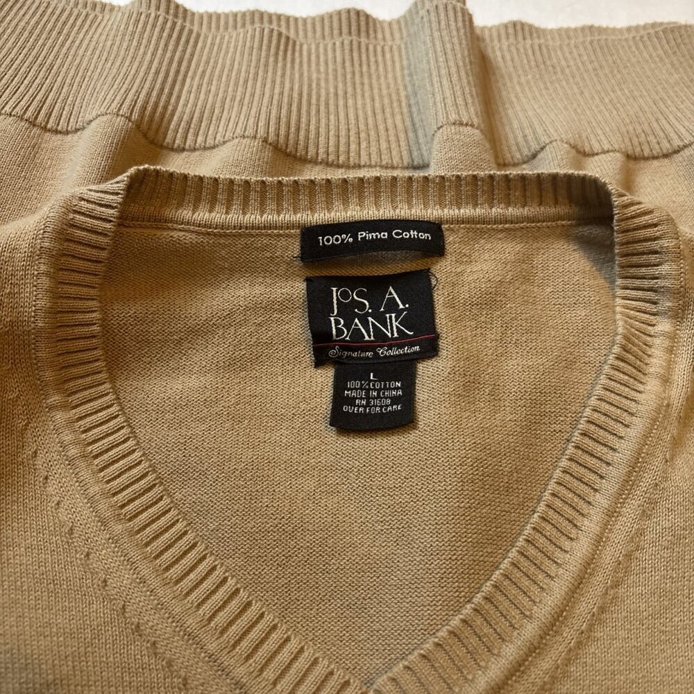 Jos A Bank V-neck Tan Pima Cotton Sweater Size Large - Picture 2 of 5